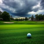 Flick International A dramatic view of the 18th green at Oakmont Country Club during the 2025 US Open with a golf ball poised for a long putt