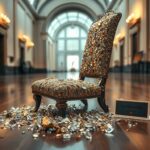 Flick International Close-up of a shattered Swarovski crystal-encrusted chair at Palazzo Maffei museum
