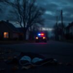 Flick International A shadowy Minnesota street scene with a discarded police-like uniform and mask at twilight.