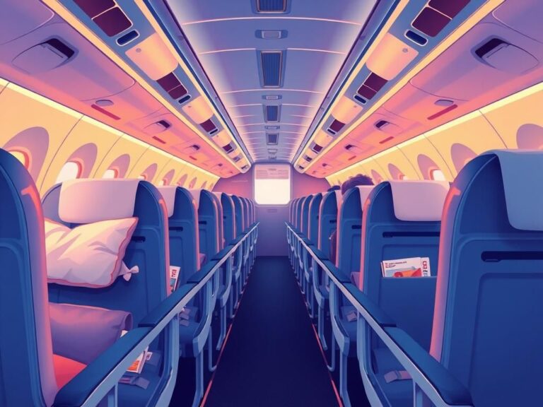 Flick International Illustration of an airplane cabin showcasing the contrast between the Comfort Plus and economy class sections
