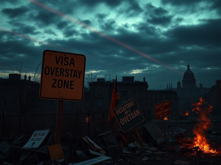 Flick International somber urban landscape at dusk representing national security vulnerabilities
