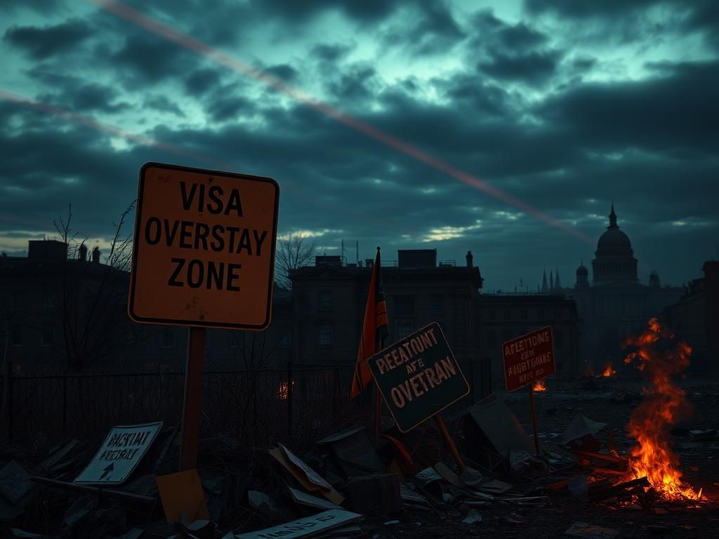 Flick International somber urban landscape at dusk representing national security vulnerabilities