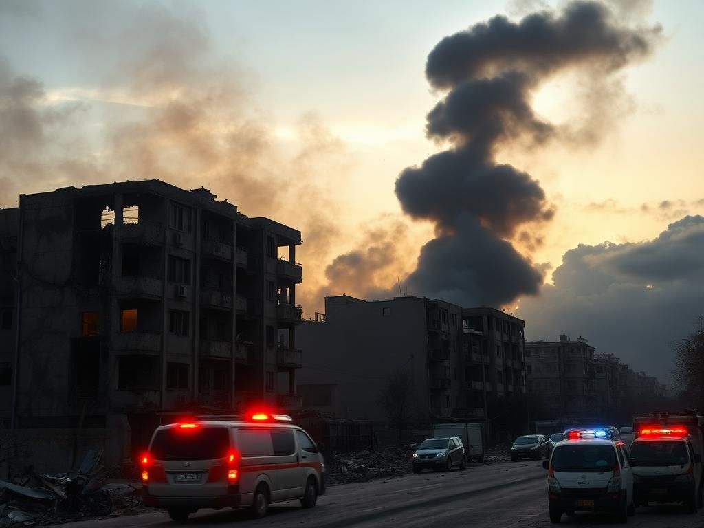 Flick International Aftermath of missile strikes in Israel showing a damaged residential building