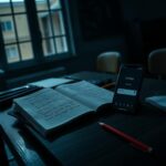Flick International Dark classroom desk cluttered with school supplies and smartphone displaying CashApp payments