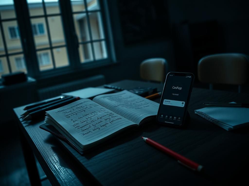 Flick International Dark classroom desk cluttered with school supplies and smartphone displaying CashApp payments