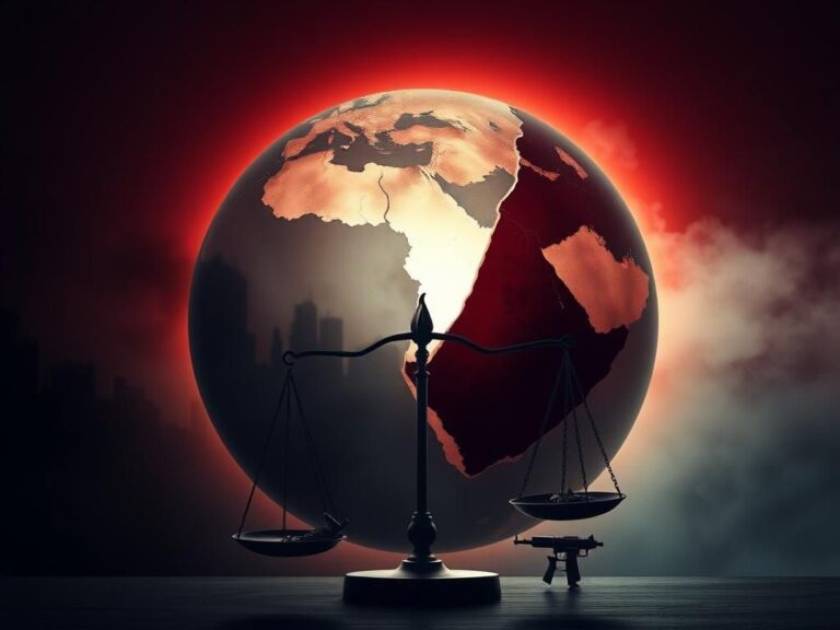 Flick International A broken globe with a fragmented map of the Middle East highlighting Gaza and Israel amidst conflict.