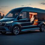 Flick International Luxurious Mercedes Vision V electric van showcasing modern design at dusk