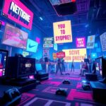 Flick International Dynamic gaming environment with colorful video game consoles and social media icons reflecting youth culture