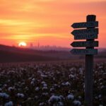 Flick International A serene landscape of Georgia featuring a cotton field and a signpost highlighting voter concerns
