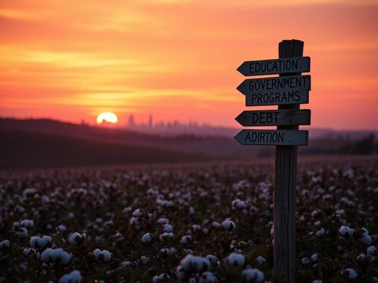 Flick International A serene landscape of Georgia featuring a cotton field and a signpost highlighting voter concerns