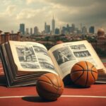 Flick International An oversized open book on a basketball court symbolizing historical skepticism.