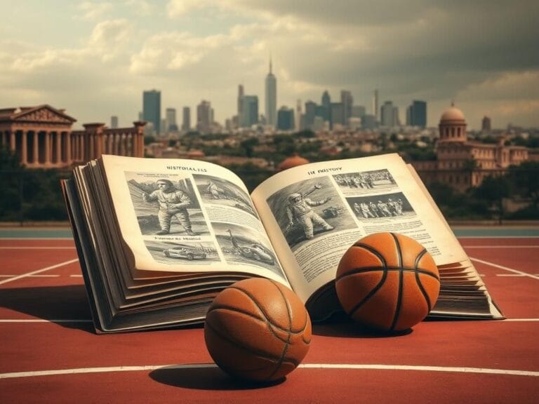 Flick International An oversized open book on a basketball court symbolizing historical skepticism.