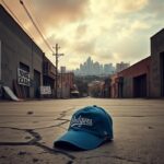 Flick International desolate urban landscape of Los Angeles under tension with protest signs and a wilted Dodgers cap