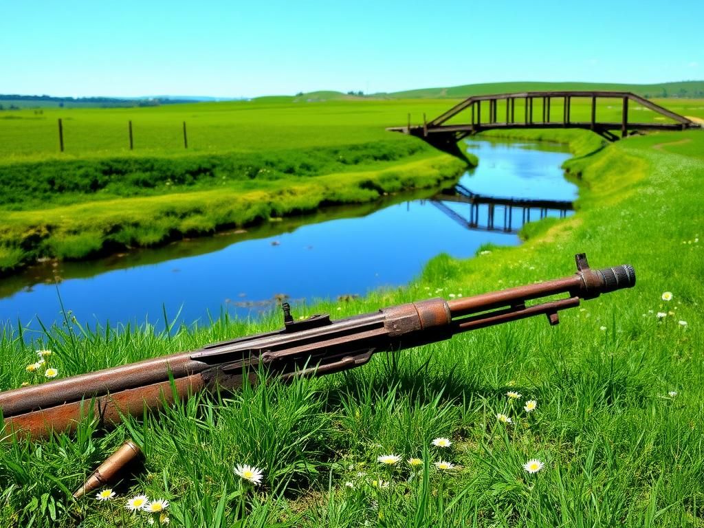 Flick International Lush green countryside in Normandy, France, featuring remnants of WWII