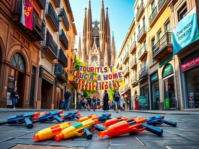 Flick International Protesters in Barcelona spraying tourists with water guns amidst anti-tourism demonstrations