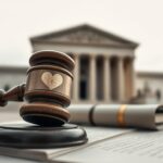 Flick International Close-up view of a weathered gavel on legal documents symbolizing a court case