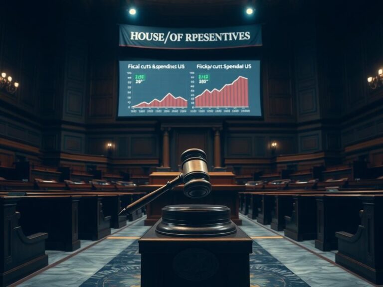 Flick International A dramatic scene inside a dimly lit congressional chamber showcasing a large, ornate gavel symbolizing legislative power.