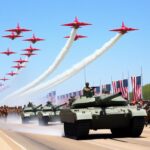 Flick International U.S. Army soldiers marching in formation during a vibrant military parade