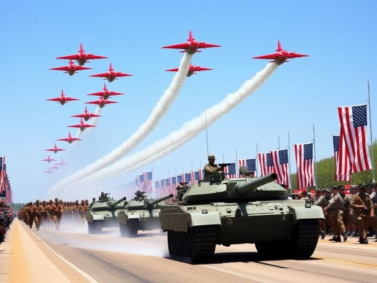 Flick International U.S. Army soldiers marching in formation during a vibrant military parade