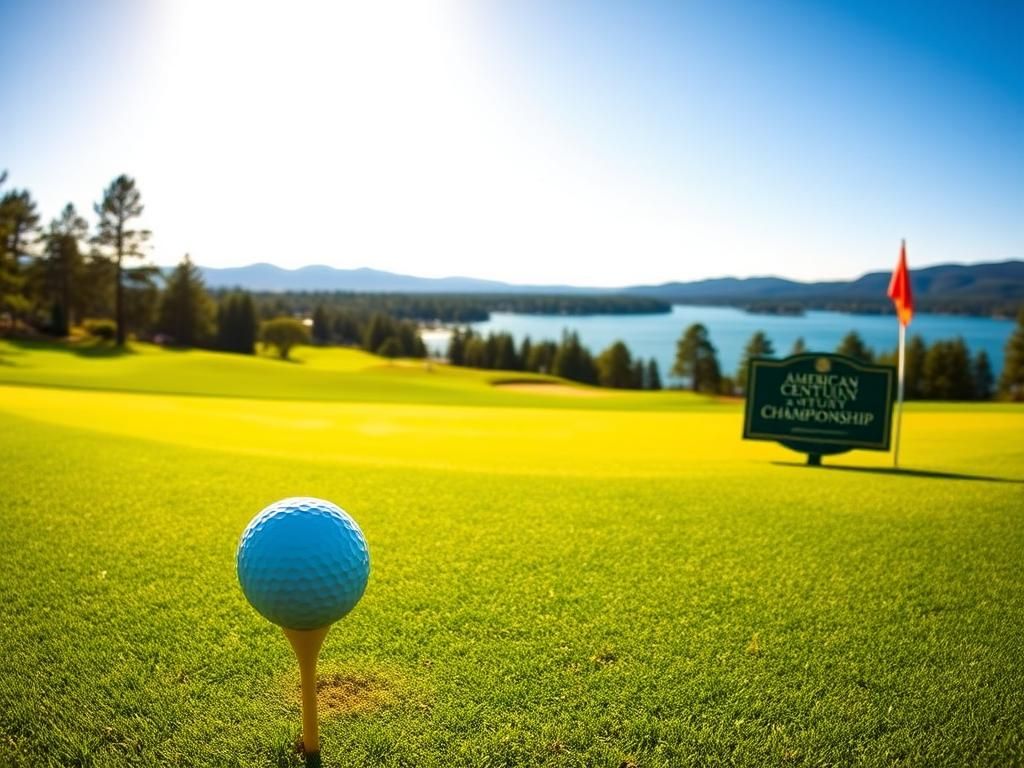 Flick International Scenic golf course panorama featuring a vibrant golf ball on a tee.