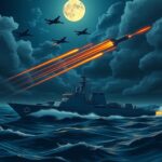 Flick International Israeli Sa’ar 6 missile ship intercepting Iranian drones at night