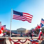 Flick International Large display of the original Star Spangled Banner fluttering against a clear blue sky