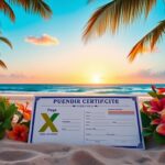 Flick International Serene landscape of Puerto Rico with stylized birth certificate showing nonbinary gender marker 'X'