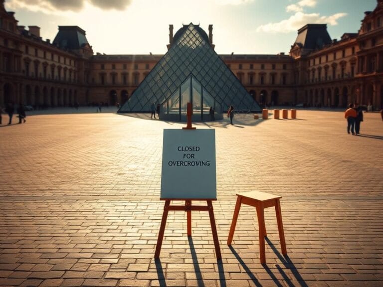 Flick International The entrance of the Louvre Museum with a closed sign and empty cobblestones