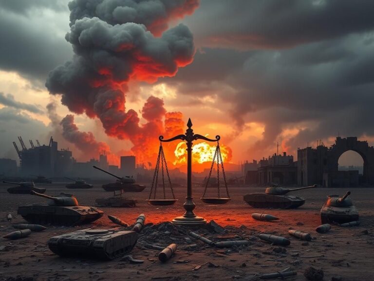 Flick International War-torn Middle Eastern cityscape with smoke and explosions