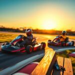 Flick International Two go-karts racing on a vibrant track under a sunny sky