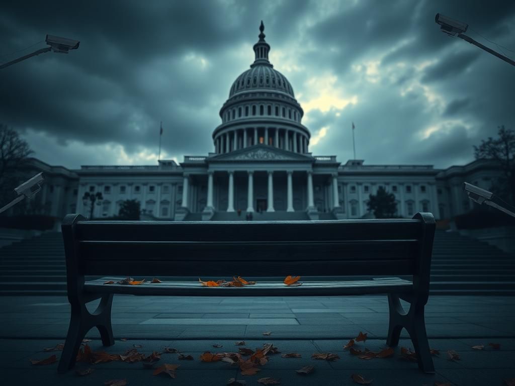 Flick International Empty bench outside the U.S. Capitol, symbolizing solitude and vulnerability after recent shootings