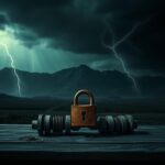 Flick International Dark landscape of an abandoned uranium enrichment facility with stormy skies