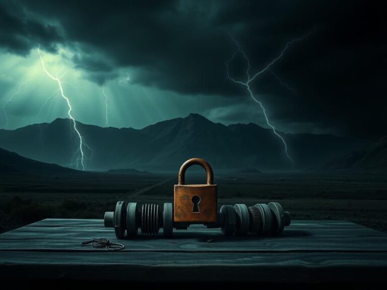 Flick International Dark landscape of an abandoned uranium enrichment facility with stormy skies