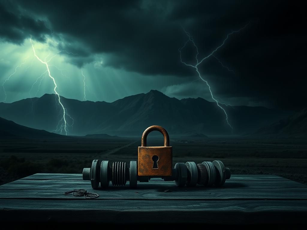 Flick International Dark landscape of an abandoned uranium enrichment facility with stormy skies