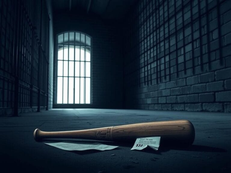 Flick International Dark prison setting with a broken baseball bat symbolizing betrayal and confinement