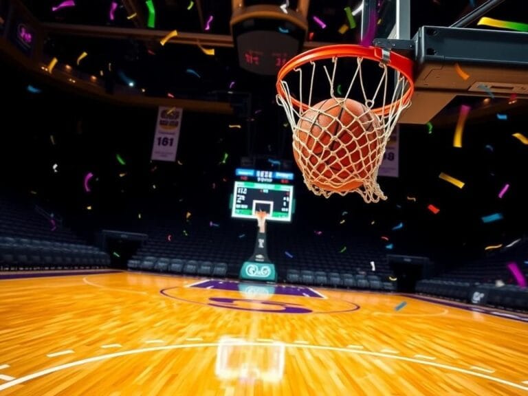 Flick International Action shot of a basketball soaring towards the hoop during a vibrant game