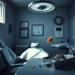 Flick International A somber dental office with an empty dentist's chair and overhead light