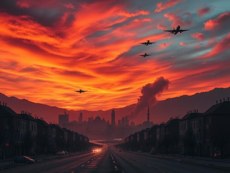 Flick International Dramatic Iranian landscape at dusk with Tehran skyline silhouette