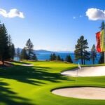 Flick International Serene view of Edgewood Tahoe Golf Club showcasing a golf course and Lake Tahoe