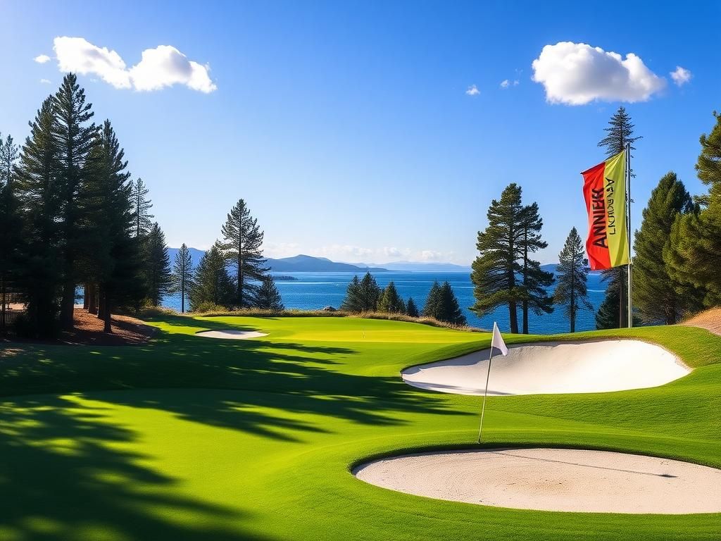 Flick International Serene view of Edgewood Tahoe Golf Club showcasing a golf course and Lake Tahoe