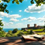 Flick International Serene view of Fort Ticonderoga with historic walls against a bright blue sky