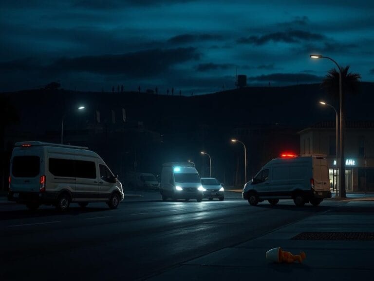 Flick International Empty urban landscape in California with unmarked government vans and military silhouettes