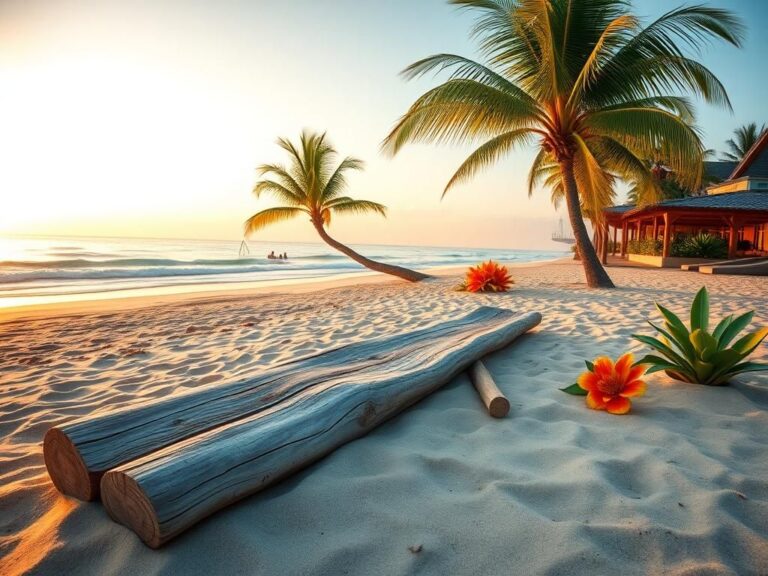 Flick International A serene oceanfront scene at sunrise with a weathered wooden plank symbolizing fitness achievement