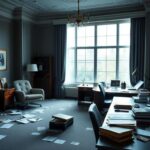 Flick International somber office space with empty desks and personal items symbolizing staff turnover