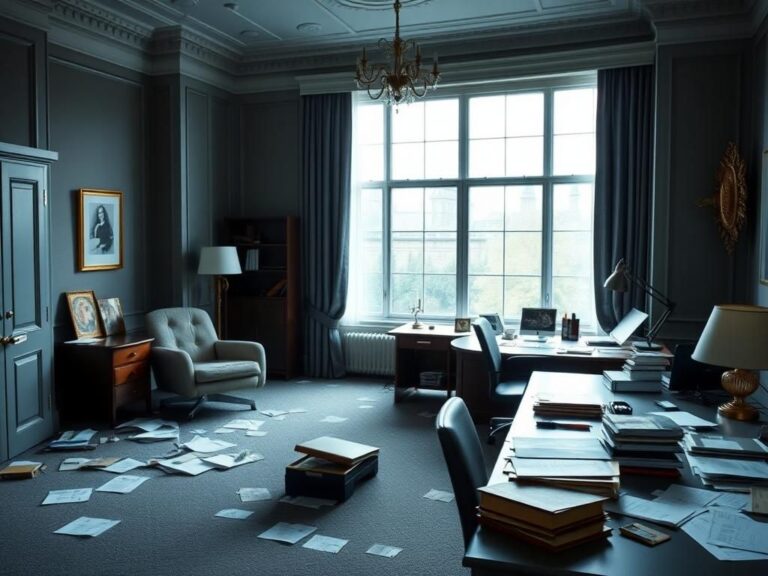 Flick International somber office space with empty desks and personal items symbolizing staff turnover