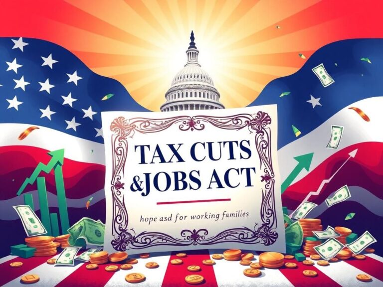 Flick International Vibrant image of the 'Tax Cuts & Jobs Act' bill with an American flag backdrop
