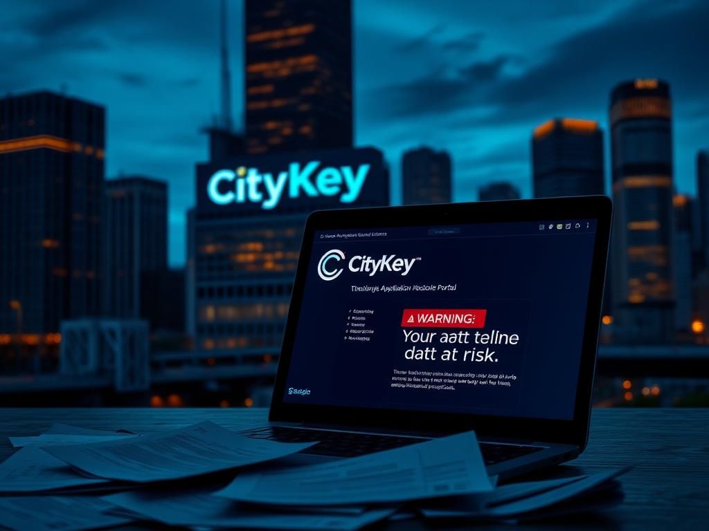 Flick International Chicago skyline at dusk with CityKey ID logo displayed on a digital board