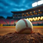 Flick International Close-up of a slightly scuffed baseball on a pitcher's mound, symbolizing Shohei Ohtani's return to pitching.