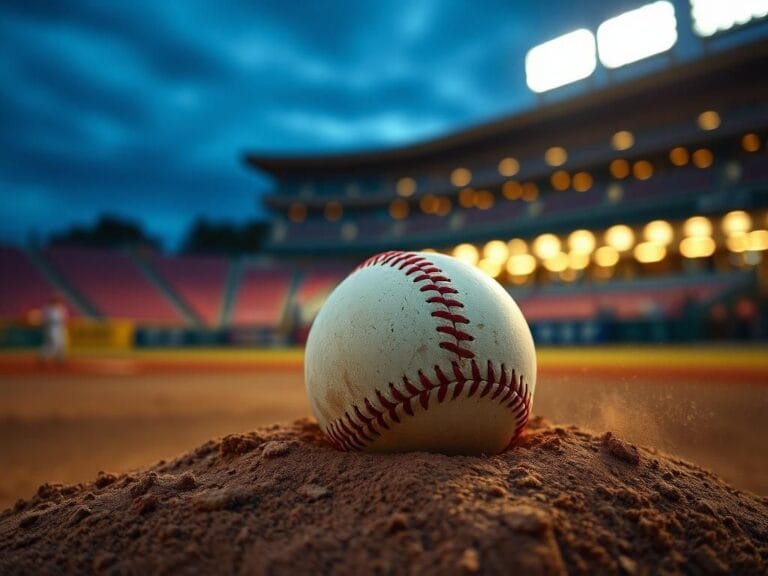 Flick International Close-up of a slightly scuffed baseball on a pitcher's mound, symbolizing Shohei Ohtani's return to pitching.