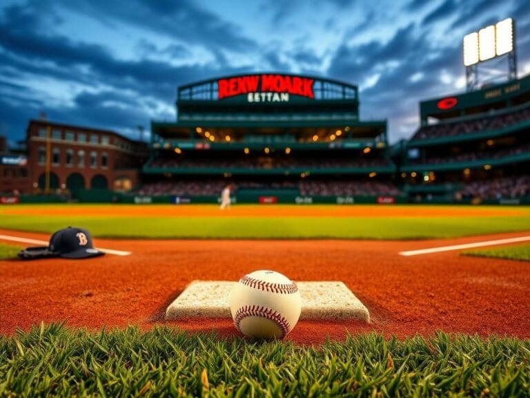 Flick International Twilight scene at Fenway Park featuring a baseball diamond and the Green Monster in the background